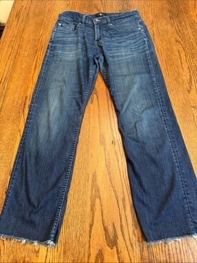 7 For All Mankind Austyn Relaxed Straight Crop Jeans Raw Hem Dark Wash 29